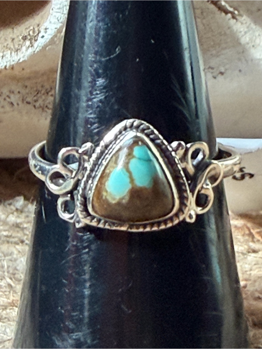 Number Turquoise Sterling Silver Ring - Blue Green Stone